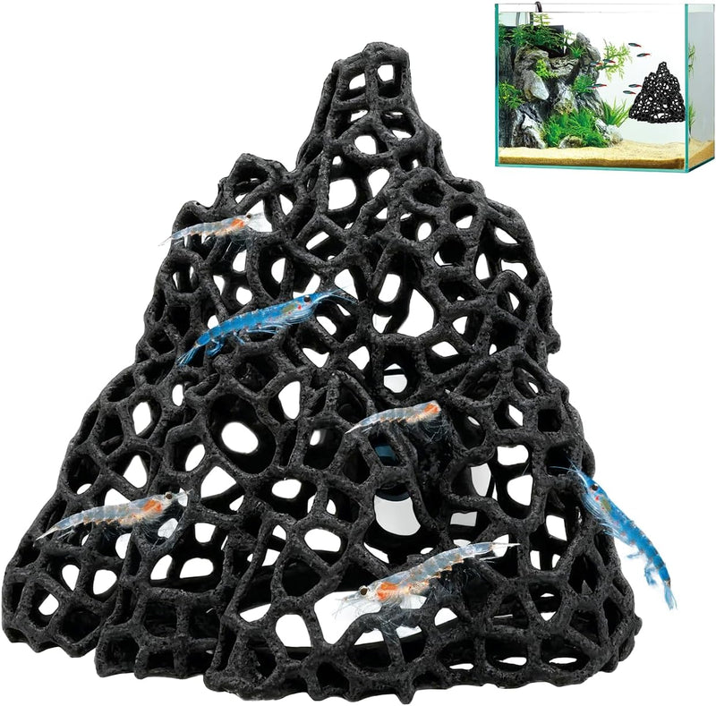 Cave with Suction Cup, Aquarium Betta Fish Hideout Habitat Decor - Black