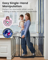 Mom's Choice-GROWNSY Baby Gate for Stairs, 29.5"-48.4" Pressure Mounted Baby Gate for Top of Stair&Doorway with Y-Spindle Rods, Anti-Trip Pedal, Wide Stairs Dog Gate Easy Install w/Red Reminder,Black