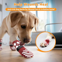 LOOBANI Dog Socks to Prevent Licking Paws - Dog Socks for Hardwood Floors Anti Slip for Traction Control - Dog Grippy Socks for Senior Dog Small Medium Large Dogs on Tile Floors, Red S