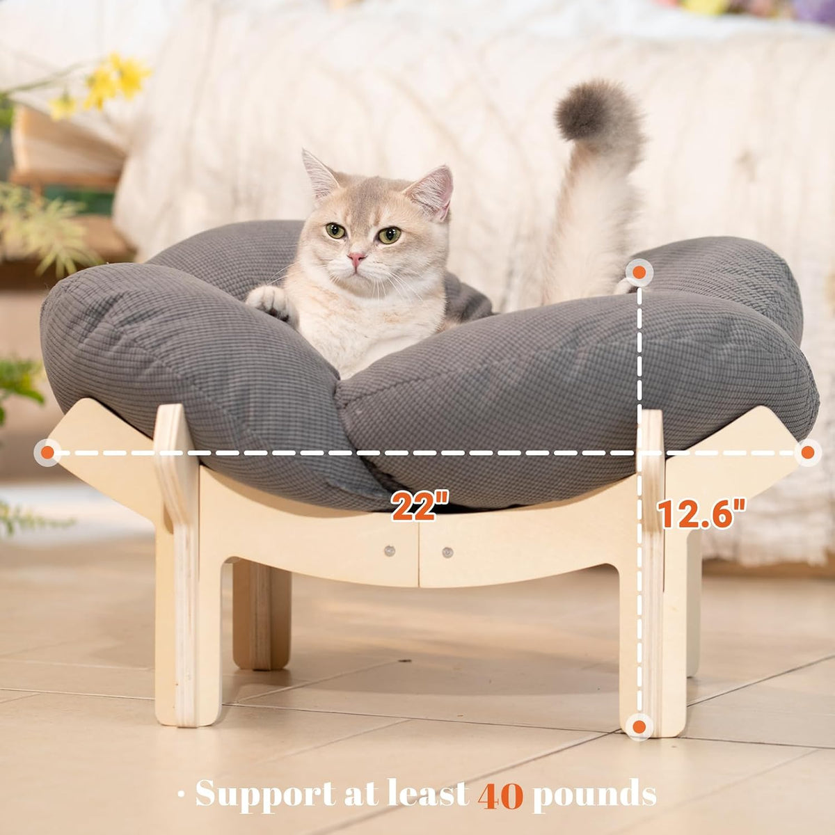 Elevated Cat Bed for Indoor Cats Couch Sofa Flower – Essentials for Cats - Gray - image 4