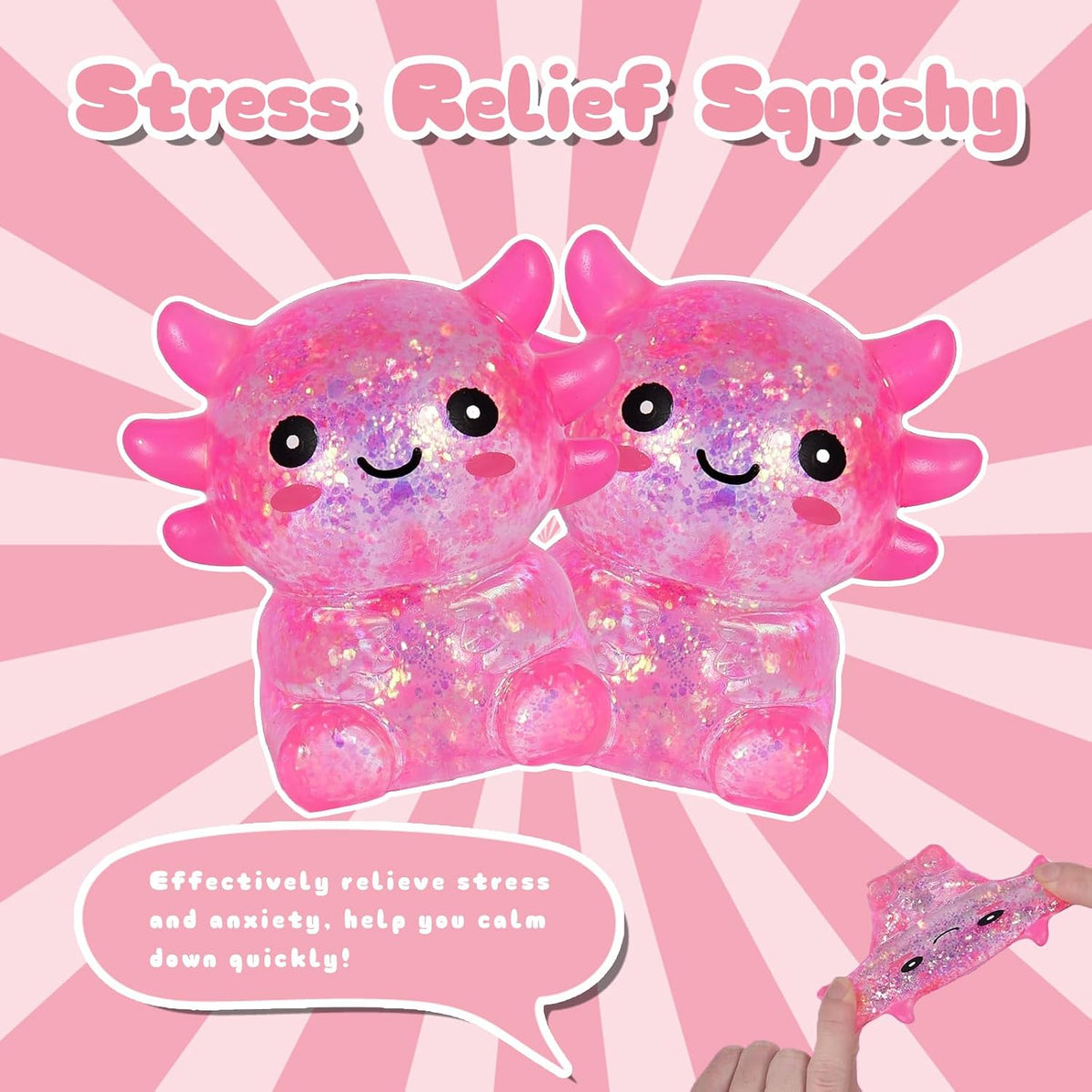 Ropuptl sitting axolotl squishy toy in purple, slow rising soft fidget - view 18