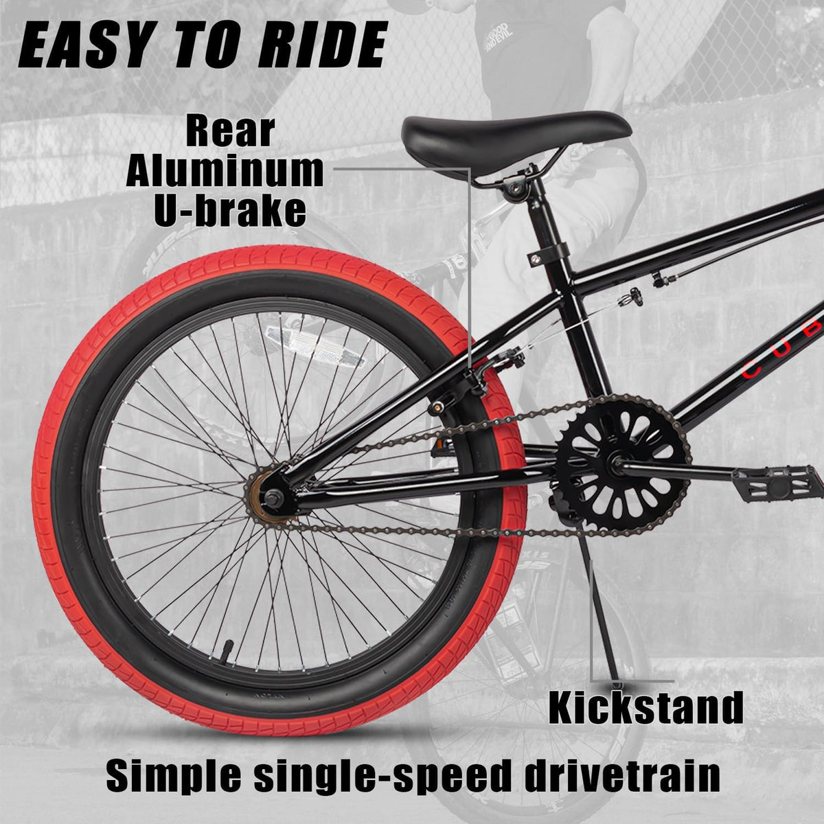 cubsala Crossea 18 20 Inch Kids Freestyle BMX Bike for 5-13 Years Old – Fun for Kids & Family - Black & Red / 20 Inch / Without Pegs - image 3