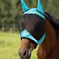 Harrison Howard Pro Luminous Horse Half Face Fly Mask Large Eye Space with Ears UV Protection for Horse Teal M