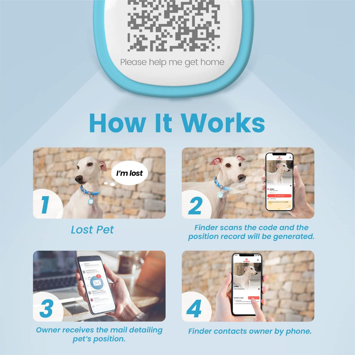 Pawaii Dog ID Tag, Silent Silicone QR Code Tag, Scan Alerts - Sky Blue - image 3