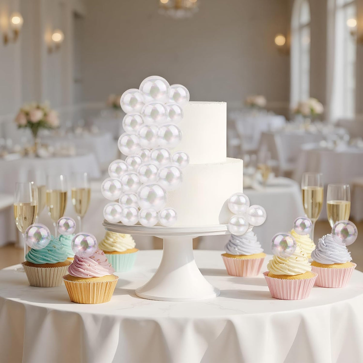 32 PCS Colorful Ball Shaped Cake Topper Pearl Balls Cupcake Cake - Clear - image 4