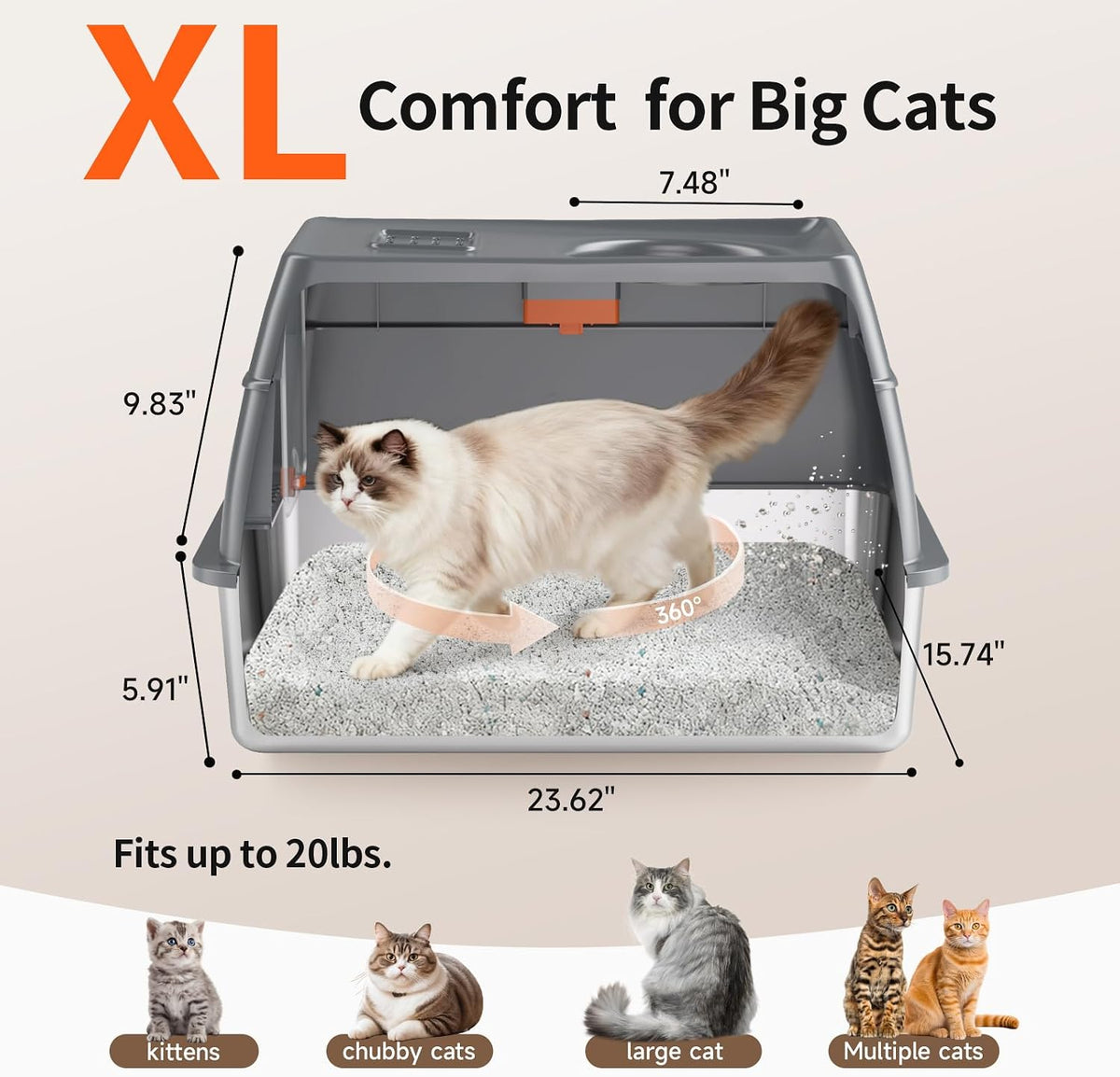 XL Enclosed Stainless Steel Litter Box with Lid - Dark Gray - image 4