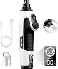Casfuy Smart 6-Speed Dog Nail Grinder - 50% More Power Pet Nail Grinder with 2 LED Lights Quiet Rechargeable Electric Dog Nail Trimmers File Toenail Grinder for Large Medium Small Dogs & Cats (White)