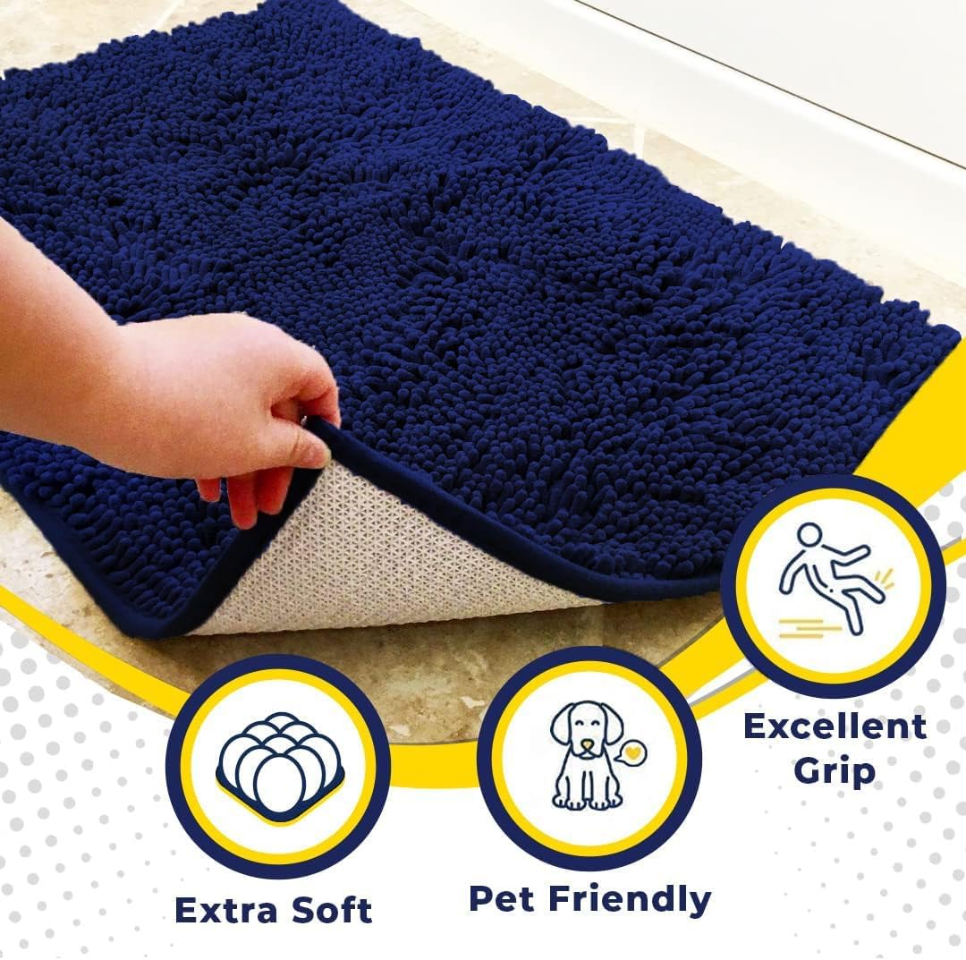 Muddy Mat | Absorbent Microfiber Chenille Door Mat Grey 24" x 35" with Heavy Duty Non-Slip Rug - 24" x 35" / Navy Blue - image 3