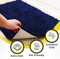 Muddy Mat® AS-SEEN-ON-TV Highly Absorbent Microfiber Dog Door Mat and Pet Rug, Non Slip Thick Washable Area and Bath Mat Soft Chenille for Kitchen Bathroom Bedroom and Indoor - Navy Blue Large 35"X24"