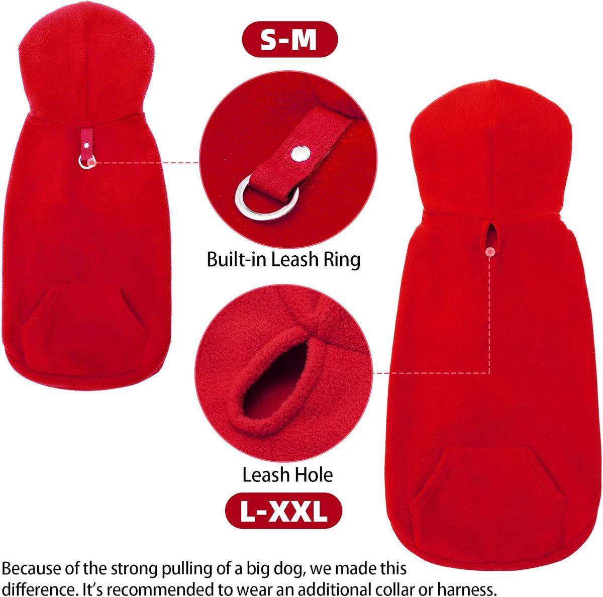 Fleece Dog Hoodie with Pouch, Green S – Essentials for Dogs - Medium / Red - image 4