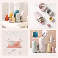 OESSUF 8 Pieces Silicone Nesting Dolls Russian Matryoshka Doll Easter - Blue Penguin Doll Set - image 3