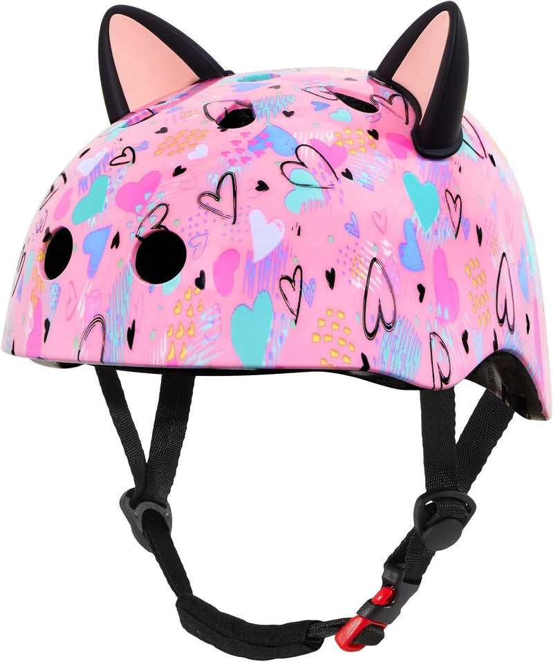 Lemmeko pink kids bike helmet for girls with DIY cat ears