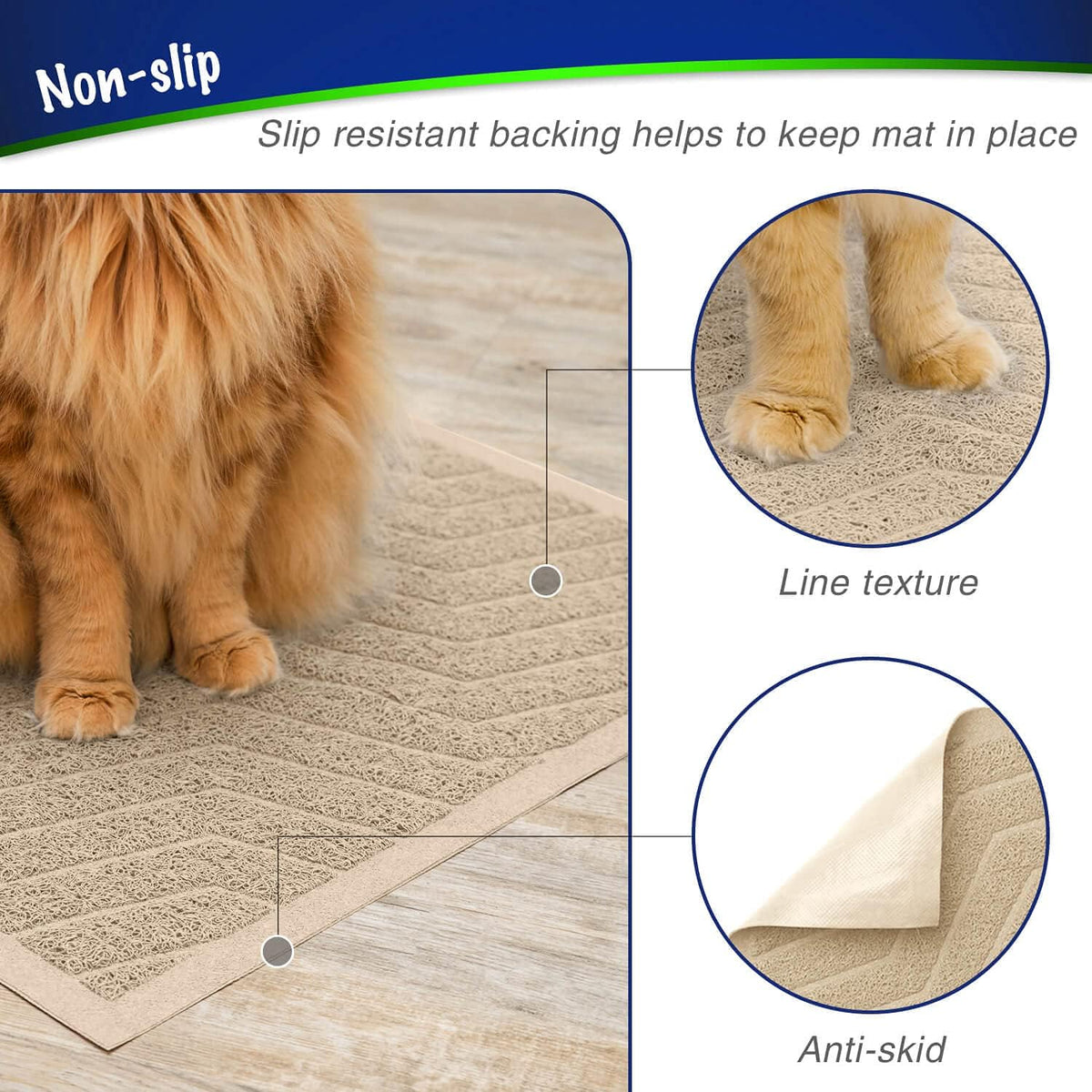 Cat Litter Box Mat, Kitty Premium PVC Pad, Durable Trapping Rug - 35x23 Inch (Pack of 1) / #01 Beige - image 4