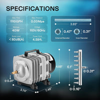 VIVOSUN 634GPH Aquarium Air Pump Commercial Air Pump with Aluminum - 8"×4"-1110 - image 2