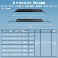 24/7 LED Aquarium Light, IP68 Waterproof Extendable Bracket Fish Tank Light with Timer, 7 Colors, 10 Level Adjustable Brightness, DIY Mode Full Spectrum Aquarium Plant Light for 24-30 Inch Fish Tank