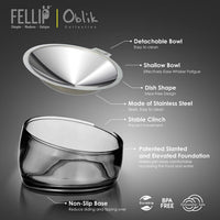 Felli Pet Oblik Acrylic Raised Dog Food Water Bowl Stainless Steel - Smoky / 0.5 Cups Shallow Dish - image 4
