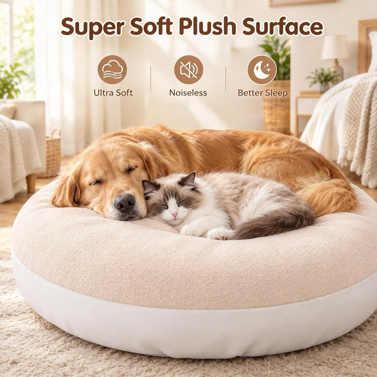 Dog Bed Covers Replacement Washable for Round & Donut Dog Bed 100% - Beige-36" x 36" x 10" - image 3