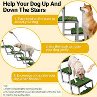 Extra Wide Dog Stairs for Car, Portable Folding Dog Ramps,Doggy Steps for Large Dogs with Non-Slip Grass Rug for Cars, SUV, Trucks, Lightweight Pet Ramp Supports Up to 200 lb, 6 Steps