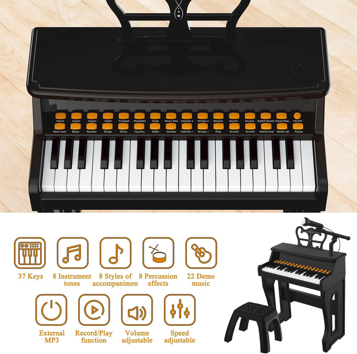 Dollox Keyboard Piano for Kids - Black - image 2