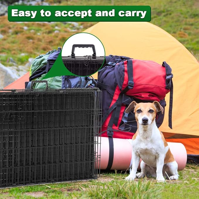 BestPet | Dog Crate | 42" | Black | Foldable Metal Kennel with Double Doors, Secure Slide-Bolt Latches, Leakproof Tray | Portable Dog Cage for Large Breeds | for Travel, Indoor & Outdoor Use
