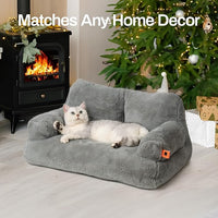 MEWOOFUN Cat Bed for Indoor Cats, Washable Dog Beds for Small Dogs & Cats with Removable Cover, Fluffy Cat Couch with Non-Slip Bottom (Grey, 26.0" L X 19.0" W X 13.0" Th)