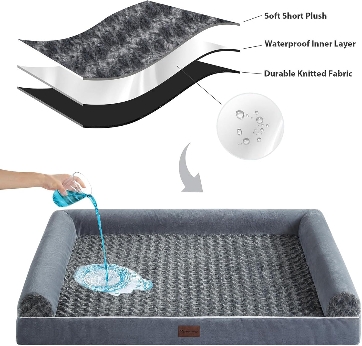 Orthopedic Washable Large Dog Bed for Senior Dog Comfy Sleep – Essentials for Dogs - 28"l x 23"w x 6.5"th / Dark Grey - image 2
