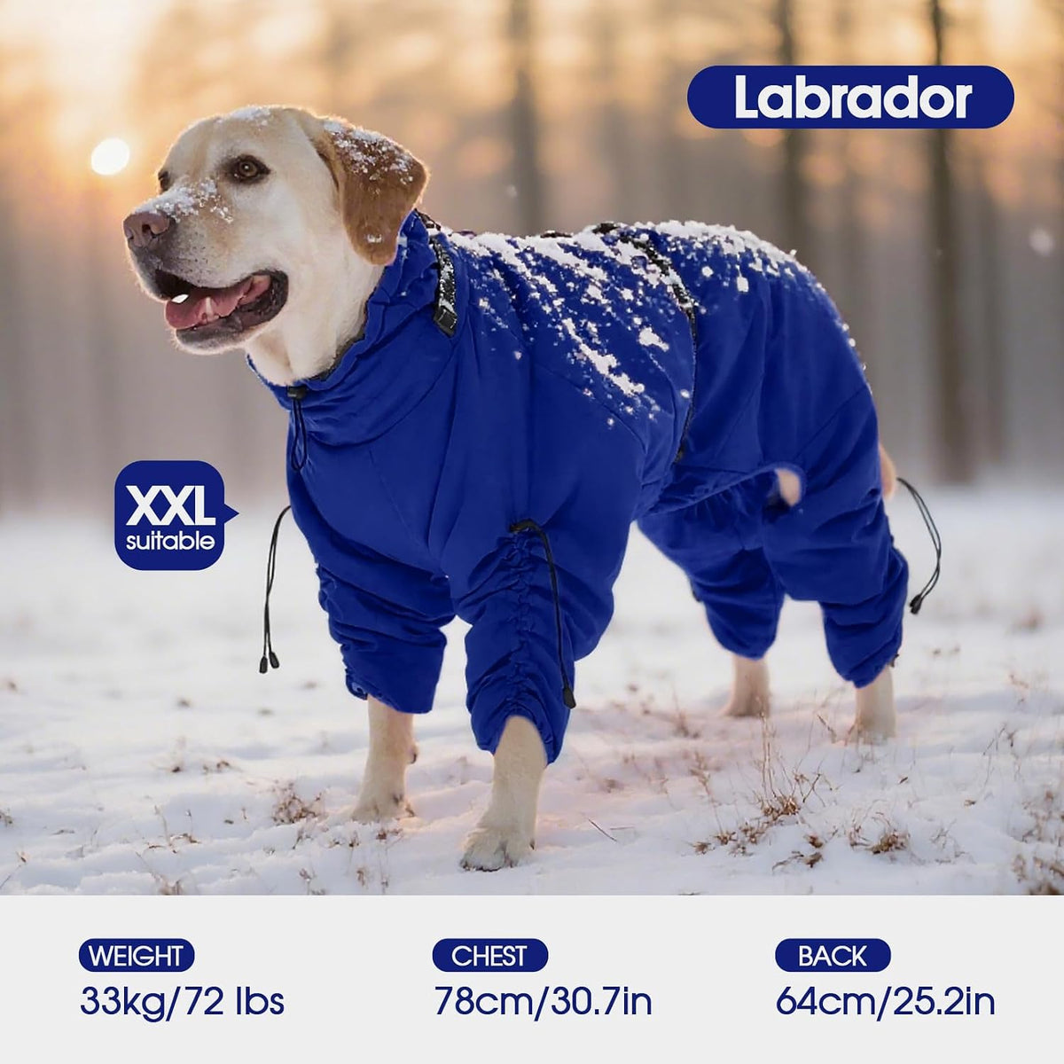 Full Body Dog Coat,Warm Dog Fleece Jackets with Harness Built in Windproof Dogs Snowsuit Zip up Pet - Blue / Small - image 2