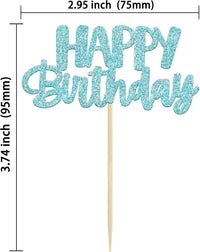 Gyufise 24Pcs Happy Birthday Cupcake Toppers Gold Glitter Celebrating - Light Blue - image 2