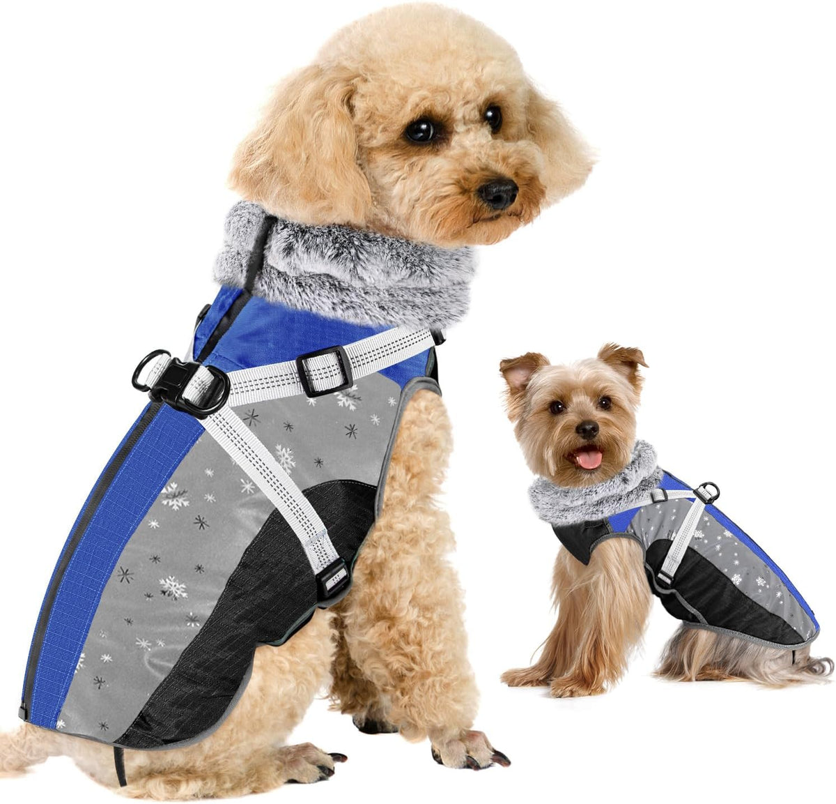 SlowTon Dog Jacket with Harness - Blue & Black / Small (Chest 15.0"-18.0")
