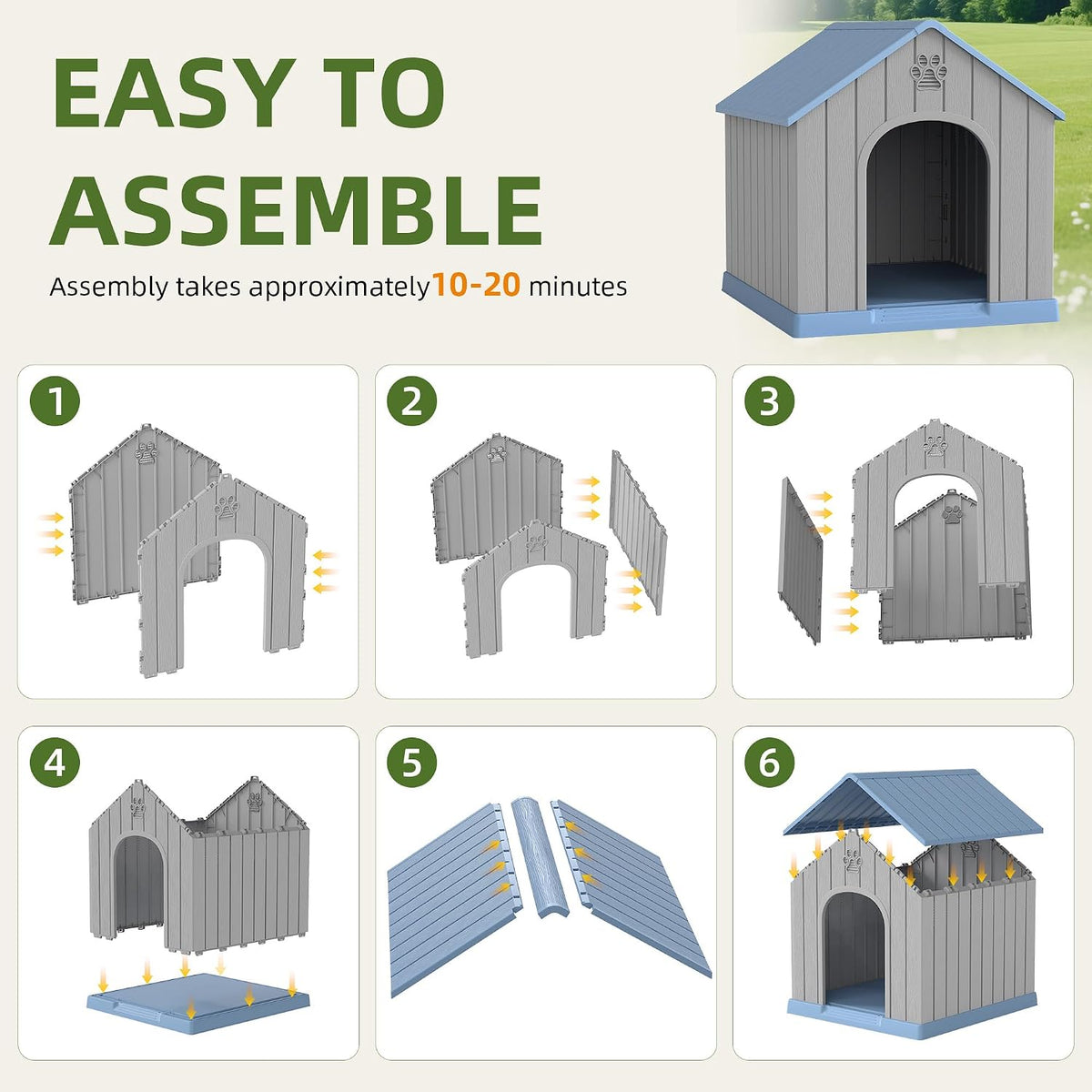 Fancyango Large Dog House for Medium to Large Dogs - Light Blue / 36.2" L × 38" W × 38" H - image 4