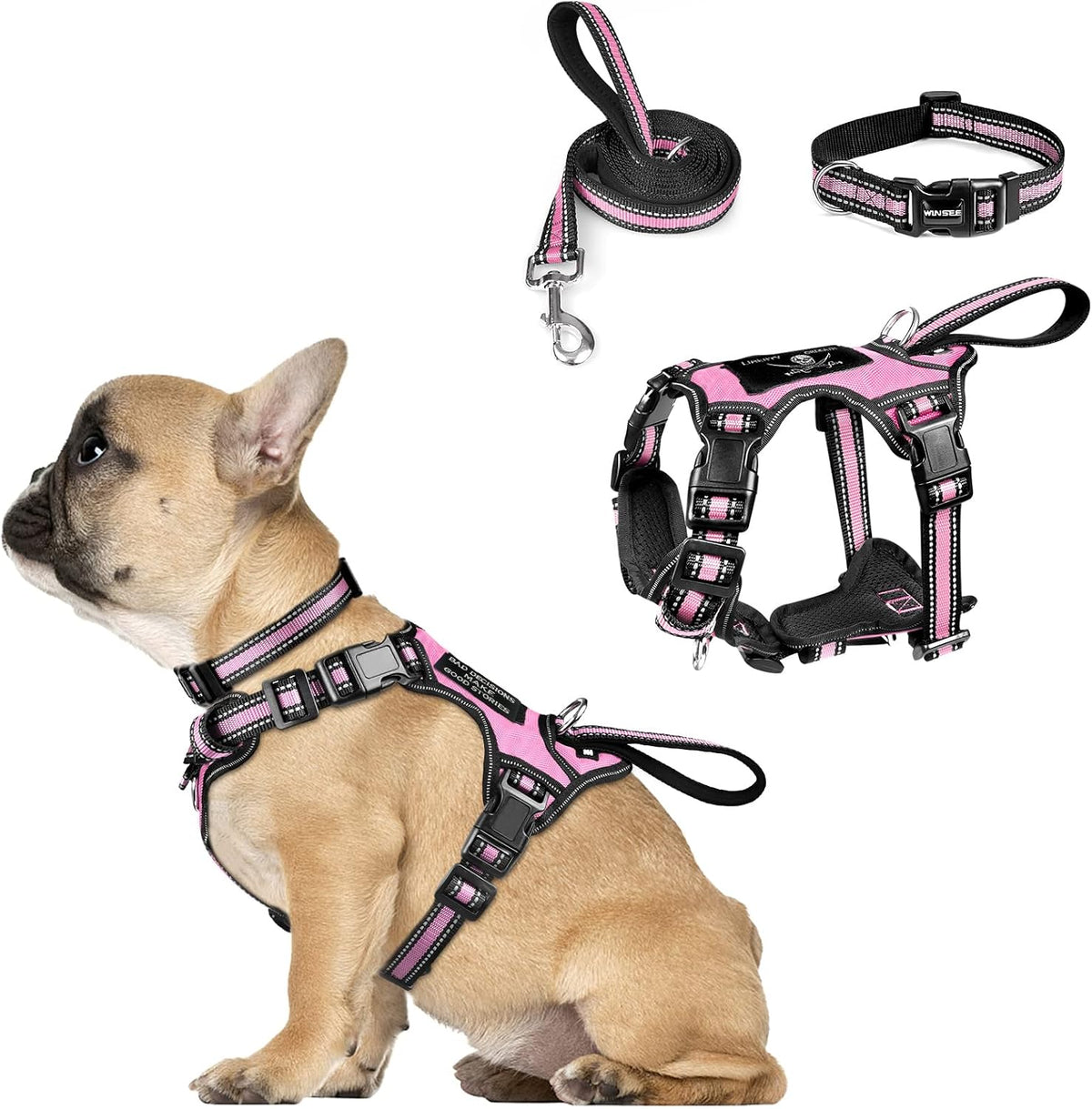 WINSEE Pet Harness Collar and Leash Set - Small / Pink