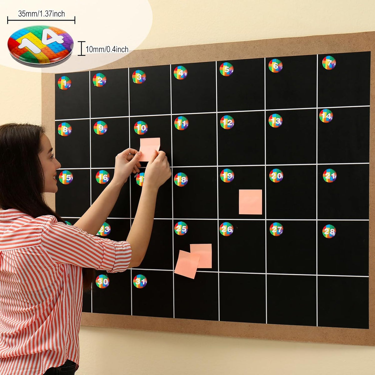 Tellegloww 1-31 magnetic calendar numbers in dark rainbow glass - view 20