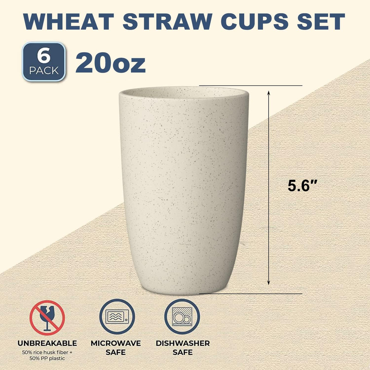 Wrova set of 8 black reusable wheat straw cups, 20 oz, stackable - view 17
