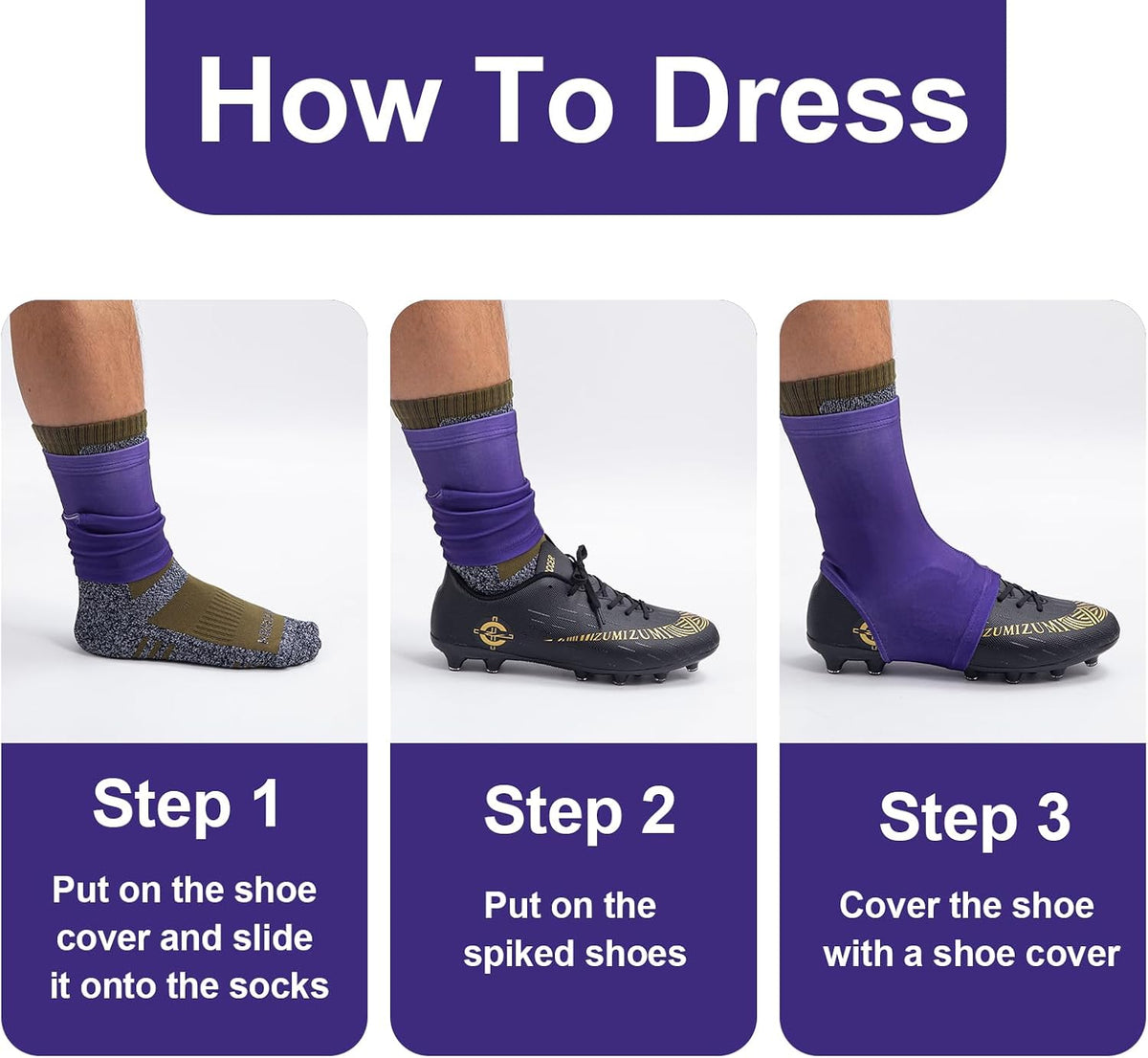 Football Spats Cleat Covers, Youth Boys, Keeps Dirt - Purple / Medium - image 4
