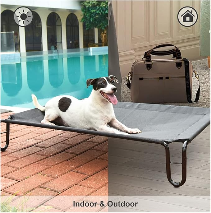 pettycare Elevated Dog Bed Cot, Raised for Large Dogs, No Screws, Stable Frame & Durable Supportive Teslin Recyclable Mesh, Breathable, Indoor &Outdoor Pet Beds, Fits up to 35 lbs, 28x22x8 ''es