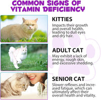 Cat Multivitamin, 15 in 1 Cat Multivitamin Liquid Drops, Cats Vitamins and Supplements with Glucosamine and Probiotics, Bones, Joint, Skin & Coat, Bladder, Immune System Support, 60ML