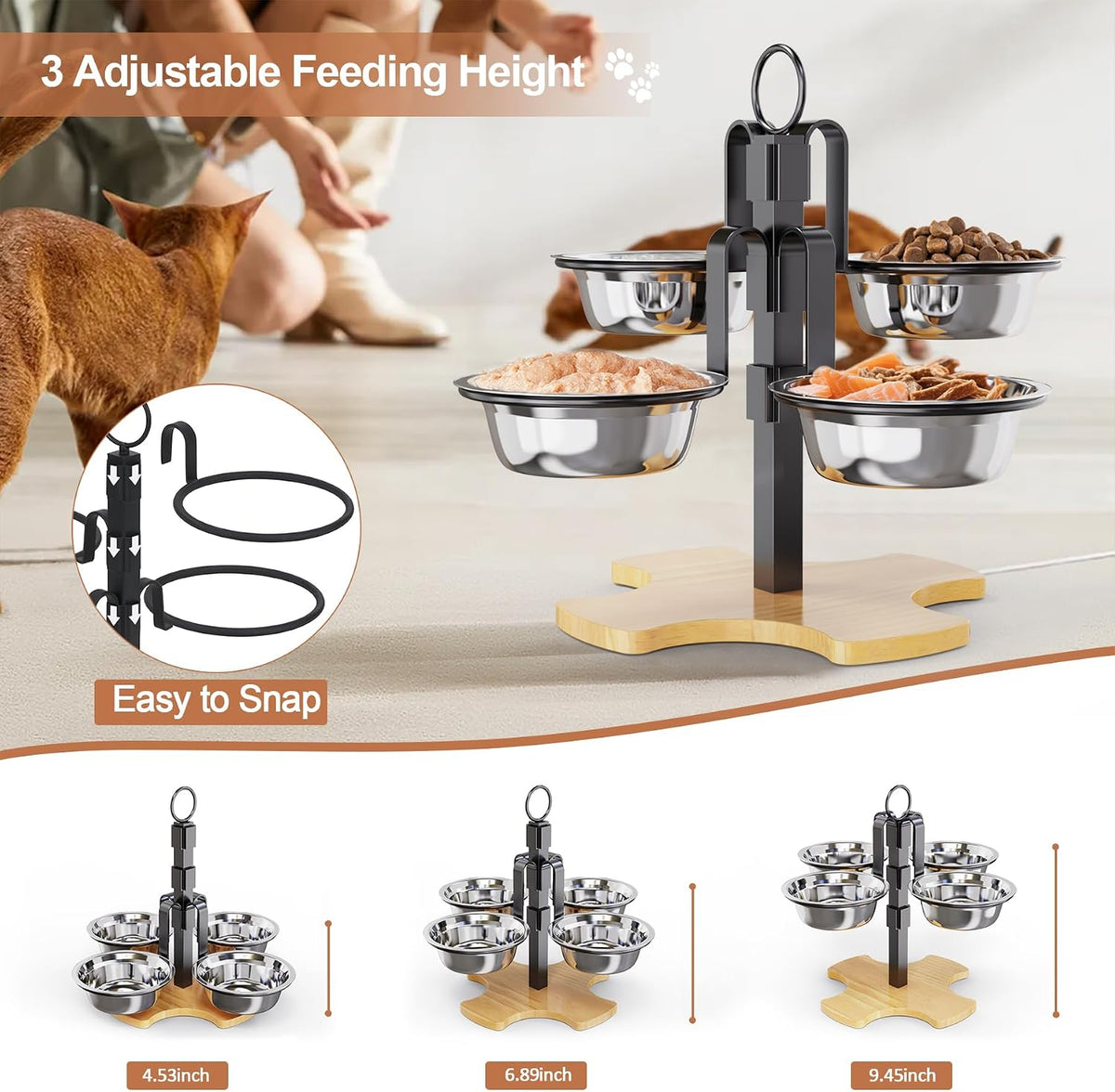 Elevated Cat Bowls 3 Adjustable Height 4 Stainless Steel Cats&Dogs – Essentials for Cats - image 3