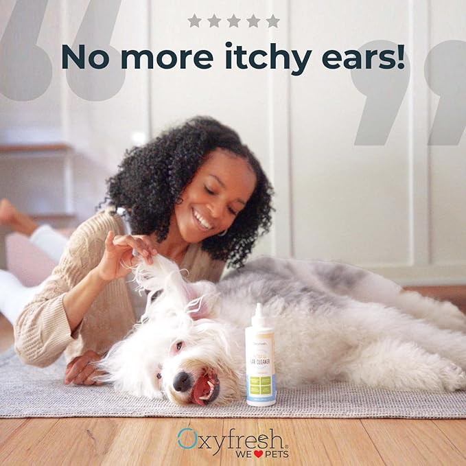 Oxyfresh Advanced Pet Ear Cleaner - Best Dog Ear Cleaner Solution - Helps with Yeast, Wax, Dirt & Itchy Ear Canal - Cleaning, Soothing, & Sting-Free Dog Ear Wash & Cat Ear Rinse 8oz