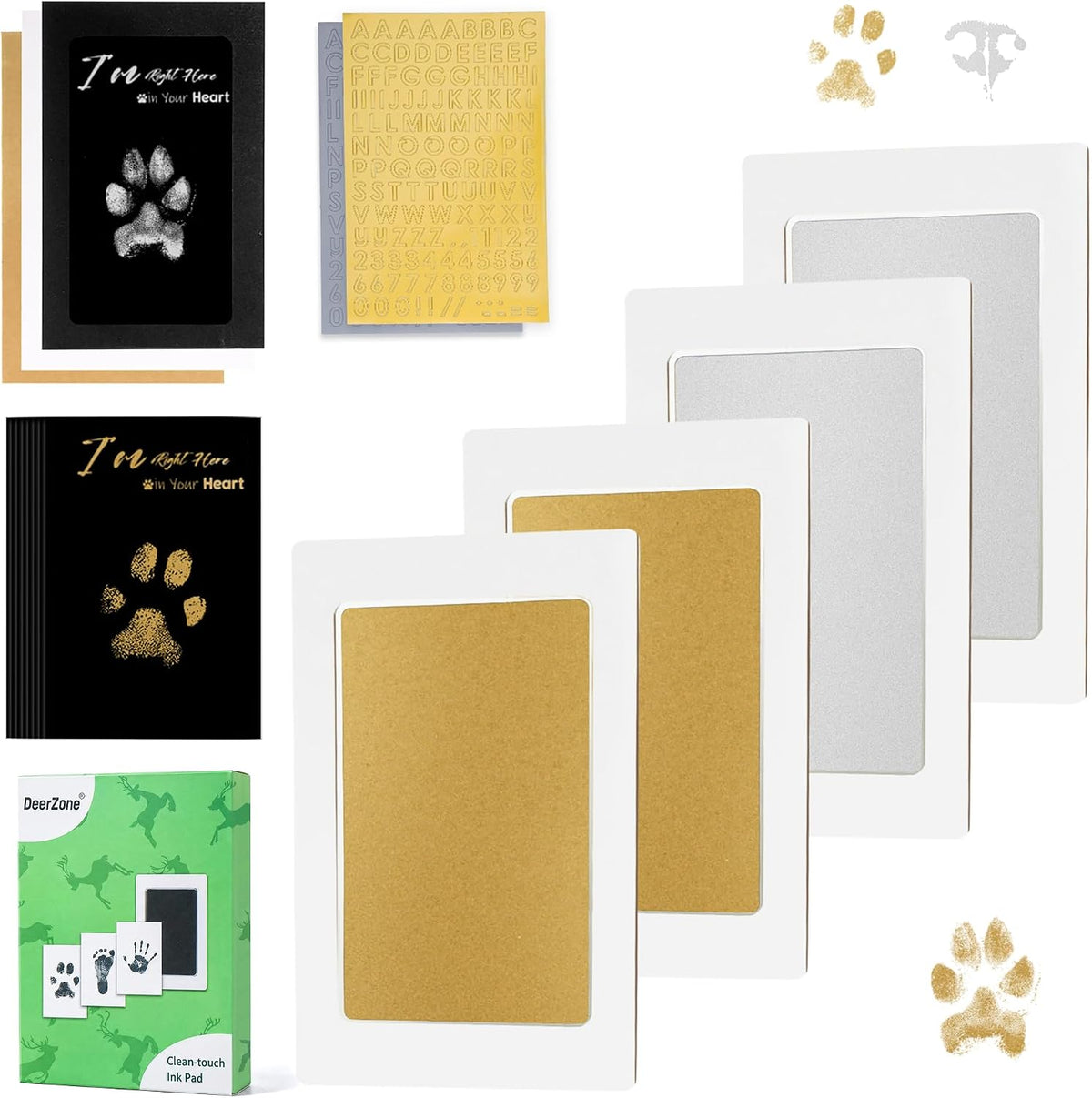 Inkless Paw Print Kit, Dog Paw Print Kit, Dog Nose Print Kit - Gold/Silver / Small-Medium 4 Pack