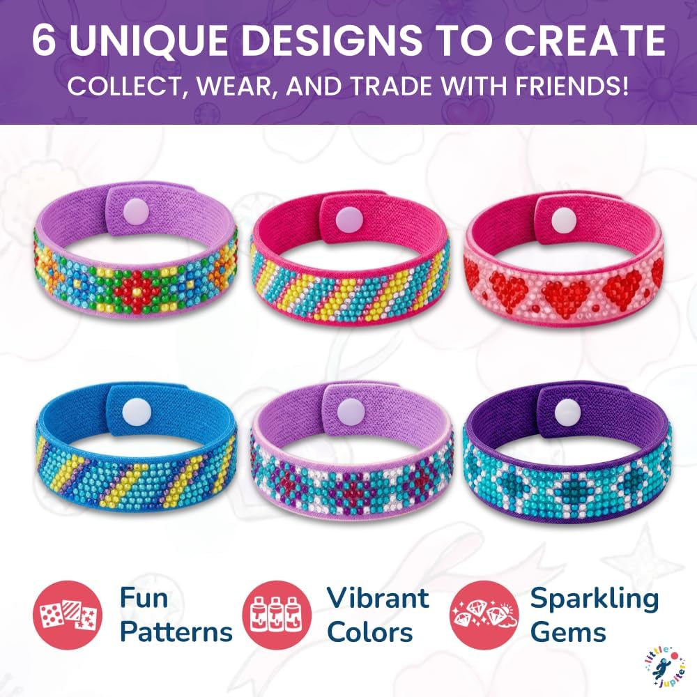 Little Jupiter diamond art bracelet kit with 6 EVA foam snap bracelets, resin gems and pen tools - view 9