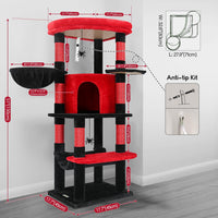 Globlazer Corner Stable Cat Tree Tower with Scratching Post, C51 - 51inch / Red Black - image 3
