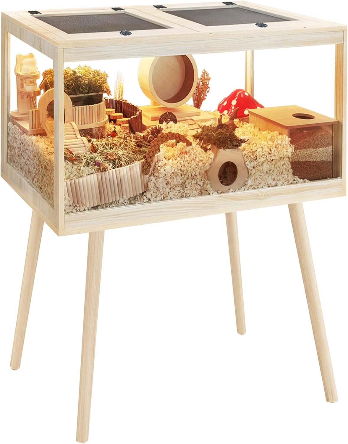 PROLEE Small Animal Cage, Hamster Cage Wooden Roof - 24.0"L x 16.0"W x 40.0"H / Metal Mesh Roof