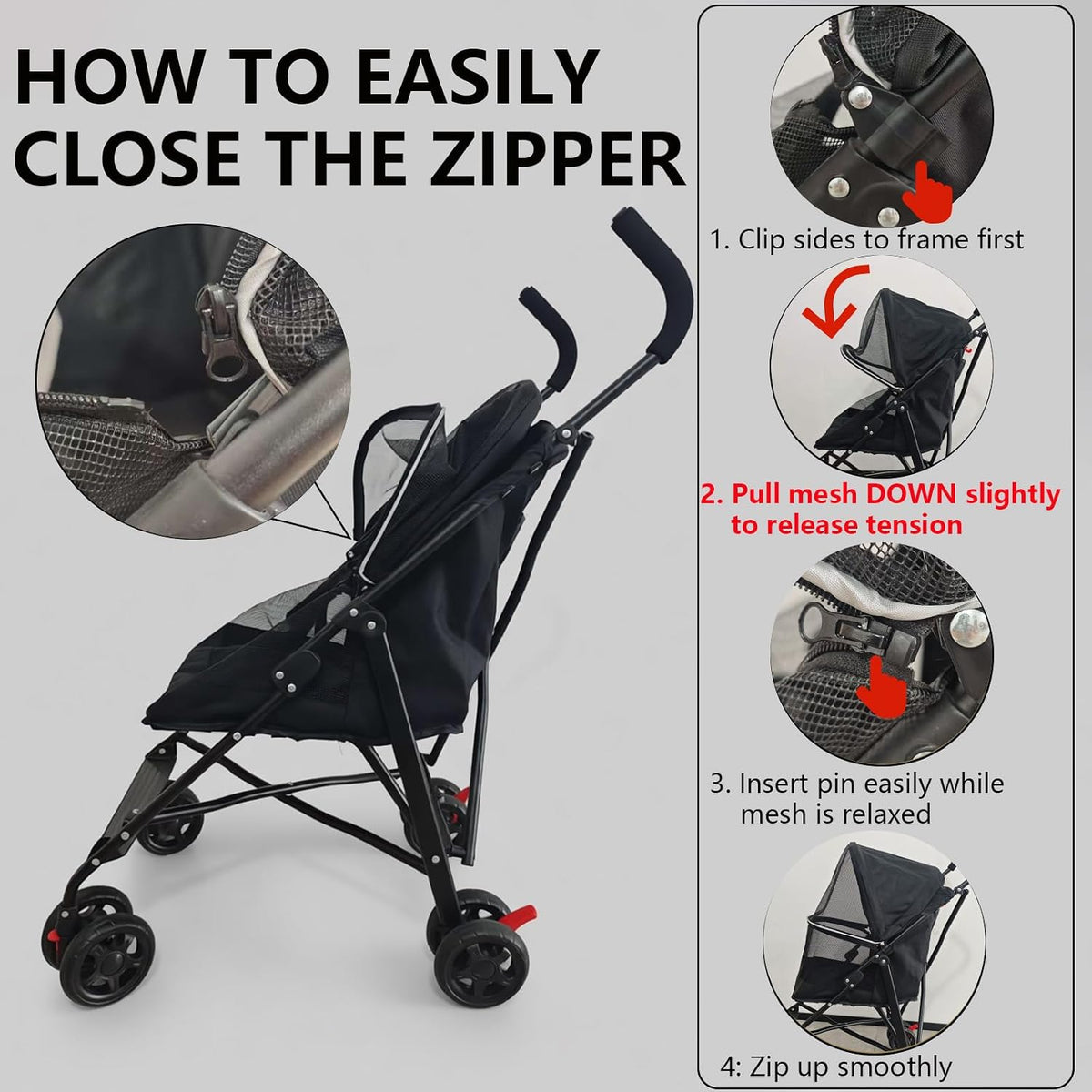 Cat Stroller Foldable Lightweight for Small Dogs Cats 0-15 lbs Pink – Essentials for Dogs - black - image 3