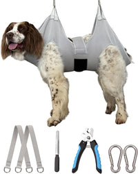 Dog Grooming Hammock Harness, Small Dog Groming Sling - XL (80 LB Max) Silver Grey 13-22.5in
