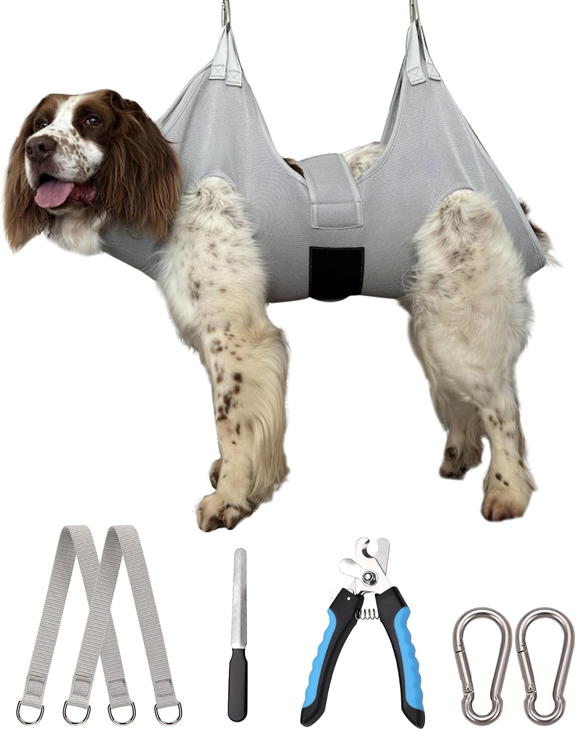 Dog Grooming Hammock Harness, Small Dog Groming Sling - XL (80 LB Max) Silver Grey 13-22.5in