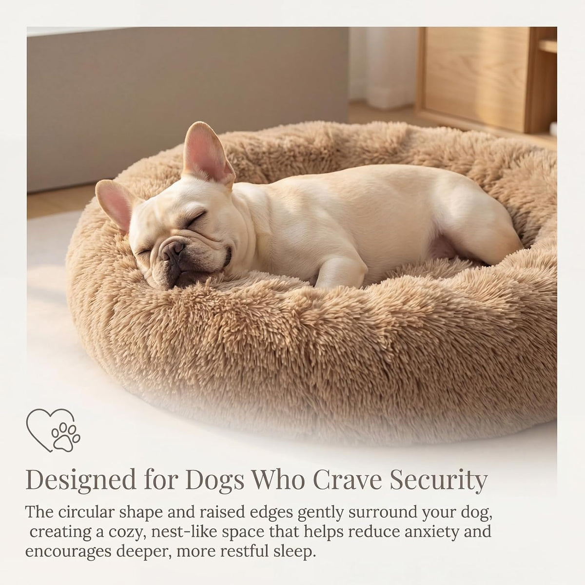 Small Calming Dogs Bed for Small Dogs Anti-Anxiety Machine Washable - Brown / 30 inches - image 2
