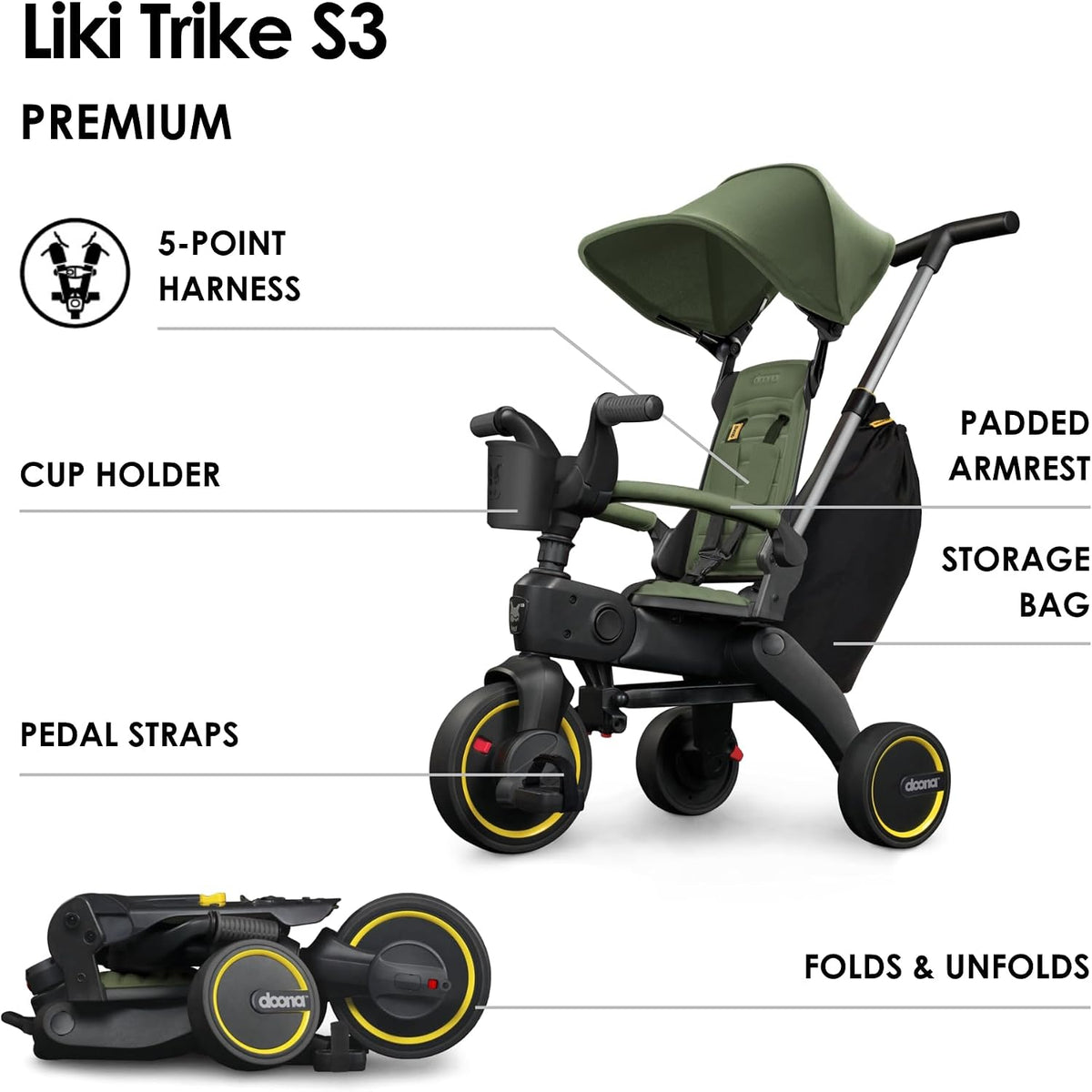 Doona Liki Trike S3, Foldable Tricycle - Desert Green / S3 - image 3