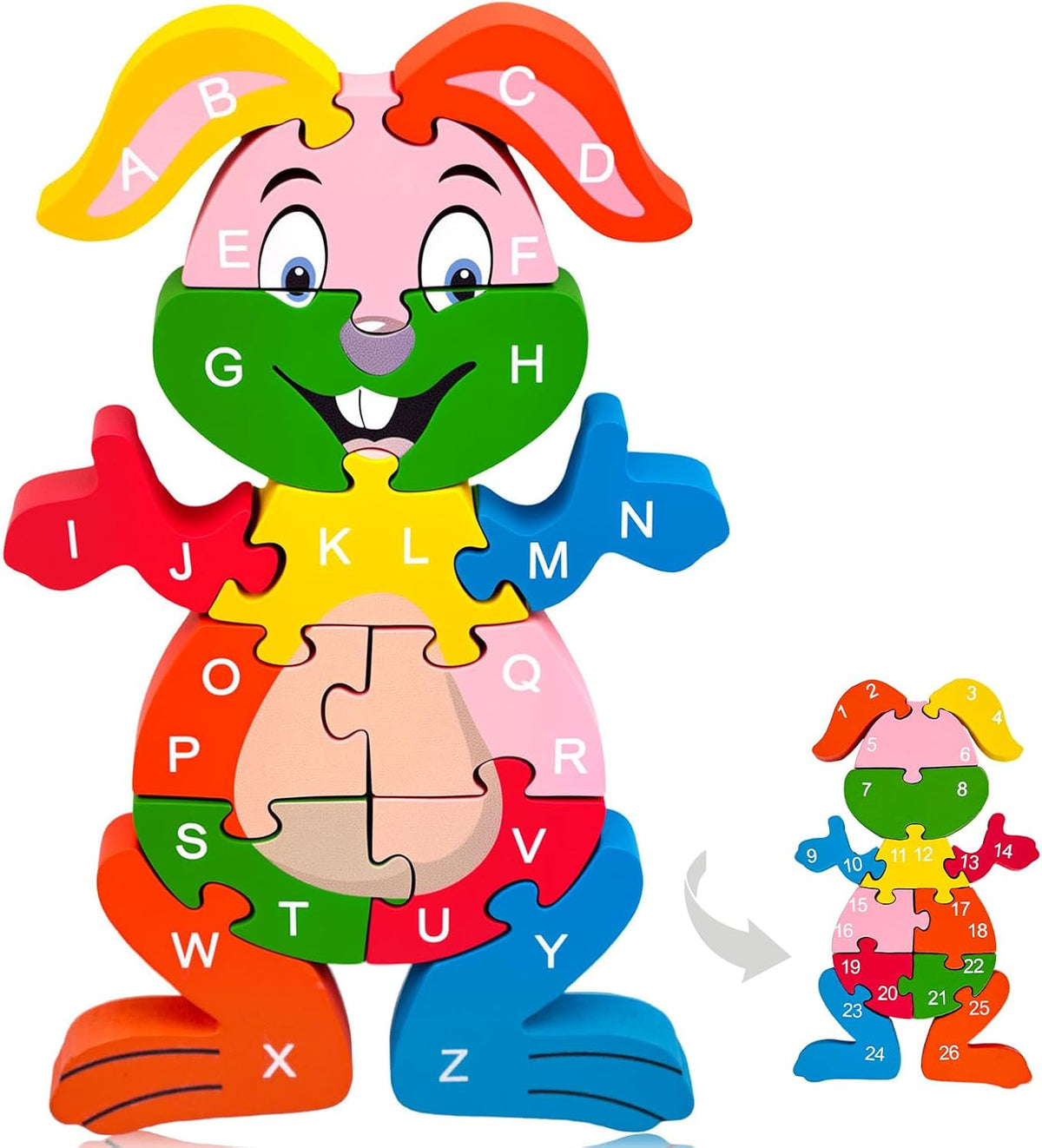 LovesTown Puzzle for Kids, Wooden, 3D Giraffe Shape – Fun for Kids & Family - Medium / Rabbit