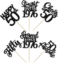 24PCS Black Happy 50th Birthday Cupcake Toppers Fifty Straight Outta - Black / 50th - image 3