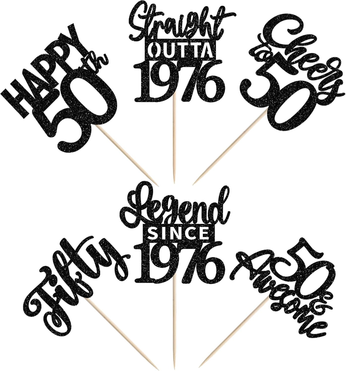 24PCS Black Happy 50th Birthday Cupcake Toppers Fifty Straight Outta - Black / 50th - image 3